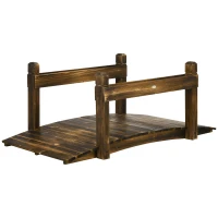 Outsunny 5FT Wooden Garden Bridge with Planters on Safety Railings, Stained Finish Arc Footbridge for Pond Backyard Stream(m-11)