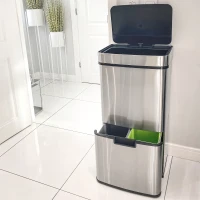 HOMCOM 72L Recycling Sensor Bin Stainless Steel 3 Compartments For Both Wet/Dry Waste w/Removable Lid  Kitchen Home(m-12)