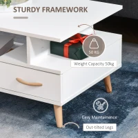 HOMCOM Modern Minimalism Coffee Table with Storage, Sofa Side Table with Shelf & Drawer for Living Room Reception Room, White(m-5)