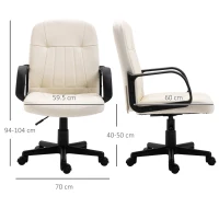 HOMCOM Swivel Executive Office Chair Home Mid Back PU Leather Computer Desk Chair for Adults with Arm, Wheels, Cream(m-3)