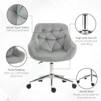 Vinsetto Home Office Chair Velvet Ergonomic Computer Chair Comfy Desk Chair with Adjustable Height, Arm and Back Support, Grey(m-6)