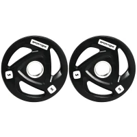 SPORTNOW Set de 2 discuri de 5kg greutate din otel cu acoperire din cauciuc, gaura Ø5cm pentru mreana si manere pentru utilizare manuala(m-11)