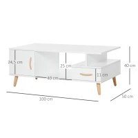 HOMCOM Modern Minimalism Coffee Table with Storage, Sofa Side Table with Shelf & Drawer for Living Room Reception Room, White(m-3)