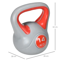 SPORTNOW Kettlebell 14kg din PU cu nisip si baza plata, maner comod 26x18x32 cm, Rosu(m-2)