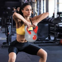 SPORTNOW Kettlebell 14kg din PU cu nisip si baza plata, maner comod 26x18x32 cm, Rosu(m-10)