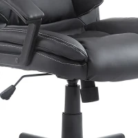 HOMCOM Mid Back Executive Office Chair, Faux Leather Computer Desk Chair with Swivel, Double-Tier Padding, Arm, Wheels, Black(m-8)