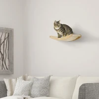 PawHut Raft pentru pisici din PAL si panza pentru odihna si joaca, montat pe perete 44,5x33x9 cm, culoare stejar(m-10)