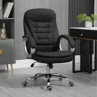 Vinsetto Executive Office Chair Task Chair for Home with Arm, Swivel Wheels, Linen Fabric, Black(m-2)
