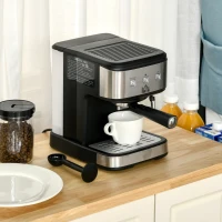 HOMCOM Macchina per Caffè Espresso e Cappuccino, 850W e 15 Bar, Serbatoio Rimovibile, 35.5x21x29cm(m-2)