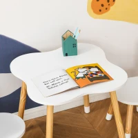 HOMCOM Mesa y Sillas Infantil de Madera Muebles Infantiles para Sala de Juego y Dormitorio de Niños Natural y Blanco(m-8)