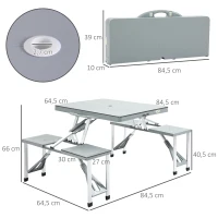 Outsunny Aluminium PP  4-Seater Portable Picnic Table and Bench Set Silver(m-3)