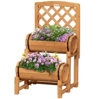 Outsunny Jardiniera de Brad in Forma de Butoi de Exterior, cu Design Vertical inaltat, 45x45x180 cm, Maro(m-11)
