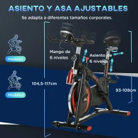 HOMCOM Bicicleta Estática de Fitness con Pantalla LCD Volante de Inercia de 10 kg 47x120x104.5-117cm Rojo y Negro(m-7)