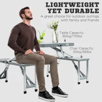 Outsunny Aluminium PP  4-Seater Portable Picnic Table and Bench Set Silver(m-6)