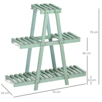 Outsunny Suport pentru plante din lemn de brad cu 3 niveluri pentru interior si exterior, 76x26x76cm, verde deschis(m-3)