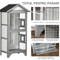PawHut Cusca pentru pasari in aer liber din lemn de brad, 2 deschideri cu blocare 4 stinghii si tava detasabila, gri deschis, 80,5x57x153cm(m-5)