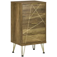 HOMCOM Mobile Cassettiera a 4 Cassetti in Legno Truciolare e Gambe in Acciaio, 48x39x87cm, Legno e Oro(m-1)