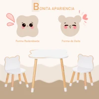 HOMCOM Mesa y Sillas Infantil de Madera Muebles Infantiles para Sala de Juego y Dormitorio de Niños Natural y Blanco(m-4)