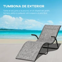 Outsunny Tumbona Plegable de Jardín con Reposabrazos Reposapiés Respaldo Transpirable y Marco de Metal Ergonómico para Terraza Playa Camping Exterior Piscina 170x62x68 cm Gris(m-4)