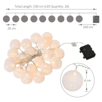 Outsunny Guirnaldas de Luces 4-Paquete para Exterior con 80 Bolas LED Algodón Luces de Hadas Blanco Cálido IP44 para Decoración de Fiestas Bodas Patio Jardín Adornos de Navidad para Árbol(m-3)