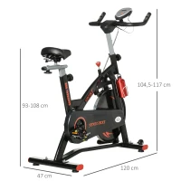HOMCOM Bicicleta Estática de Fitness con Pantalla LCD Volante de Inercia de 10 kg 47x120x104.5-117cm Rojo y Negro(m-3)