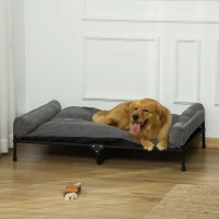 PawHut Cama Elevada para Perros y Gatos Cama Cesta para Mascotas Medianas y Grandes con Cojín Desmontable Lavable y Tela de Malla Transpirable 120x80x30 cm Gris(m-2)