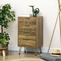 HOMCOM Mobile Cassettiera a 4 Cassetti in Legno Truciolare e Gambe in Acciaio, 48x39x87cm, Legno e Oro(m-10)