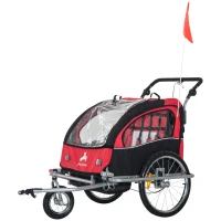 HOMCOM Child Bike Trailer,2-Seater-Black/Red(m-1)