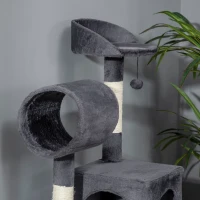 PawHut Ansamblu pentru pisici din plus si sisal cu stalpi pentru zgariat pisici, hamac, pat, tunel si minge de jucarie, 48x48x125cm, gri(m-9)