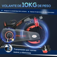 HOMCOM Bicicleta Estática de Fitness con Pantalla LCD Volante de Inercia de 10 kg 47x120x104.5-117cm Rojo y Negro(m-5)