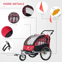 HOMCOM Child Bike Trailer,2-Seater-Black/Red(m-6)