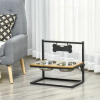 PawHut Comedero para Perros Elevado Altura Ajustable con 2 Cuencos de Acero Inoxidable Alimentador de Agua y Comida para Mascotas 58x32x50 cm Negro y Roble(m-10)