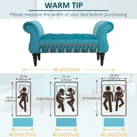 HOMCOM Bed End Bench, Vintage Bench Seat with Armrest and Button Tufted, Velvet Upholstered Footstool for Bedroom, Blue(m-7)