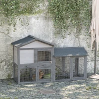 PawHut Clapier cage à lapins rongeurs 2 niveaux clapier lapin nain avec 3 portes verrouillables tiroir à déjection toit intégral bitumé 147L x 54l x 84H cm bois massif pin gris(m-8)