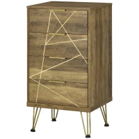 HOMCOM Mobile Cassettiera a 4 Cassetti in Legno Truciolare e Gambe in Acciaio, 48x39x87cm, Legno e Oro(m-11)