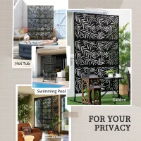 Outsunny Decorative Privacy Screen with Stand, 6.5FT Freestanding Metal Outdoor Divider, Decorative Privacy Panel with Expansion Screws for Garden Patio Pool Hot Tub, Willow Branch Style, Black(m-6)