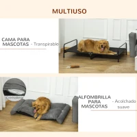 PawHut Cama Elevada para Perros y Gatos Cama Cesta para Mascotas Medianas y Grandes con Cojín Desmontable Lavable y Tela de Malla Transpirable 120x80x30 cm Gris(m-4)
