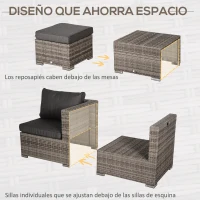 Outsunny Conjunto de Muebles de Jardín 8 Piezas de Ratán Sintético con 2 Mesas Reposapiés y Cojines para Patio Terraza Marrón y Gris(m-6)