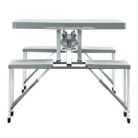 Outsunny Aluminium PP  4-Seater Portable Picnic Table and Bench Set Silver(m-9)