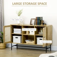 HOMCOM Mobiletto Basso in Rattan per Ingresso e Soggiorno con 2 Armadietti e Ripiano Aperto a 2 Livelli, 120x38x76.2 cm(m-4)
