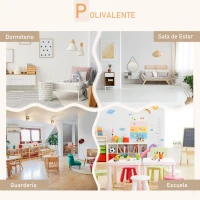 HOMCOM Mesa y Sillas Infantil de Madera Muebles Infantiles para Sala de Juego y Dormitorio de Niños Natural y Blanco(m-7)