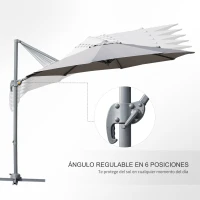 Outsunny Sombrilla de Aluminio Jardín Ø300x250 cm Parasol Excéntrico con Rotación 360° Inclinación de 6 Niveles con Manivela Ventilación y Base Cruzada para Patio Terraza Gris(m-5)