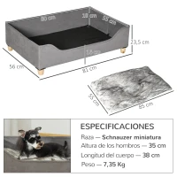 PawHut Sofá para Perros Gatos Cama Cesta para Mascotas Medianas y Pequeñas con Cojín Extraíble Lavable y Patas Elevadas de Madera 81x56x23,5 cm Gris(m-3)