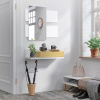 HOMCOM Set mobilier pentru hol cu oglinda si sertar, mobilier modern din lemn cu oglinda 40x70cm, fixare pe perete(m-10)