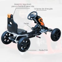 HOMCOM Carro de Pedais para Crianças acima de 5 anos com assento ajustável embreagem e freio 122 x 60 x 70 cm preto e laranja(m-5)