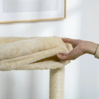 PawHut Ansamblu pentru pisici din PAL si lemn de pin cu stalp de zgariat pentru pisici din sisal, pat pentru pisici si stinghie de plus si bumbac PP, Ø54x123,5 cm, culoare stejar(m-9)