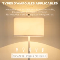HOMCOM Lampadaire sur pied salon abat-jour en tissu 2 étagères rondes en bois interrupteur au pied culot E27 163 cm blanc(m-7)