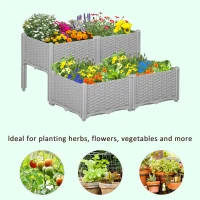 Outsunny Set of 4 Garden Raised Bed with Self-watering Disc, Elevated Planter Box, PP Vegetables Planting Container, Grey(m-7)