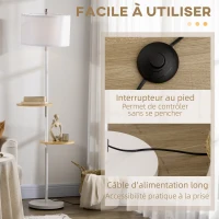 HOMCOM Lampadaire sur pied salon abat-jour en tissu 2 étagères rondes en bois interrupteur au pied culot E27 163 cm blanc(m-6)