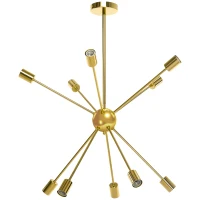 HOMCOM Lustra suspendata din metal auriu in stil Sputnik, Candelabru cu 10 lumini pentru bucatarie, sufragerie si dormitor, 65x65x78,5 cm(m-1)